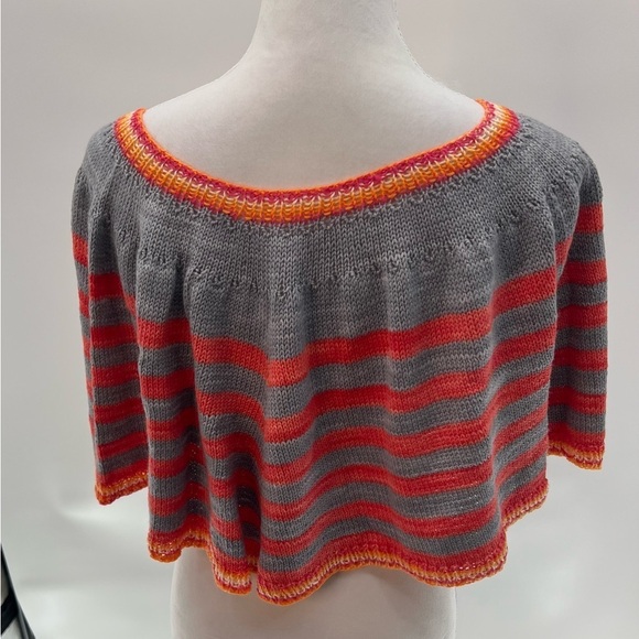Striped Gray and Red Women's Shawl Sweater - Picture 3 of 5